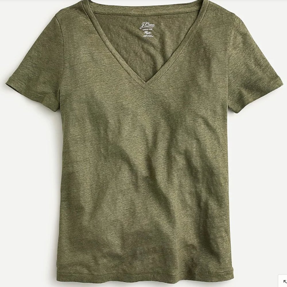 NWT J.Crew Linen V-Neck T-Shirt in Frosted Olive